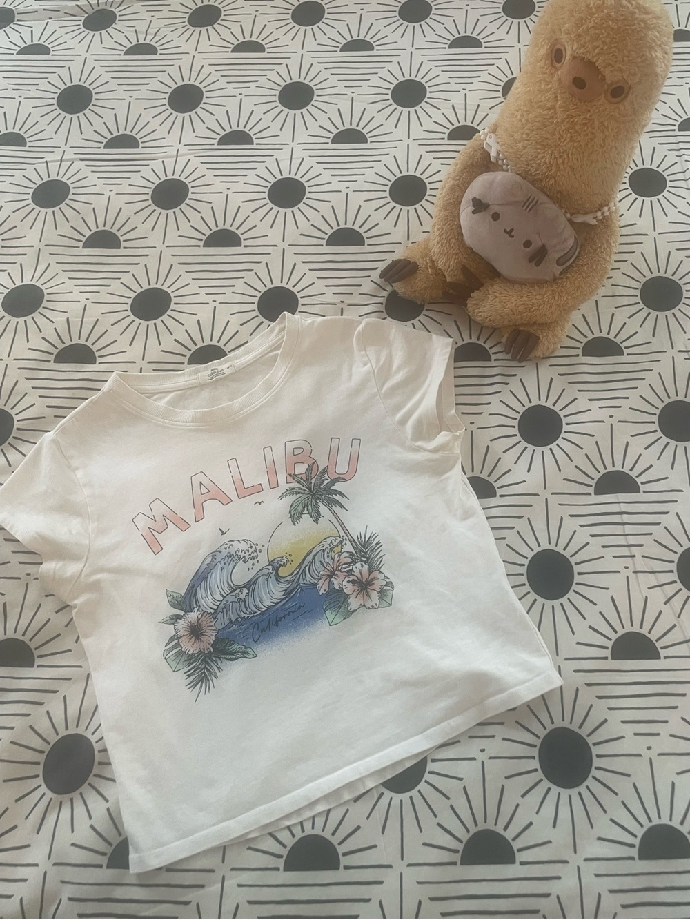 Cool and Fun White Malibu Surf Graphic Tee (Girl’s Size Medium) FINAL PRICED